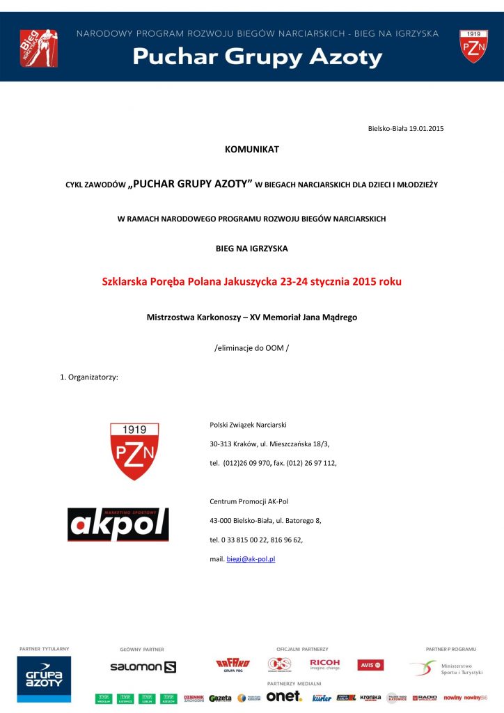 KOMUNIKAT ORGANIZACYJNY Puchar Grupy AZOTY Bieg na Igrzyska-page-0