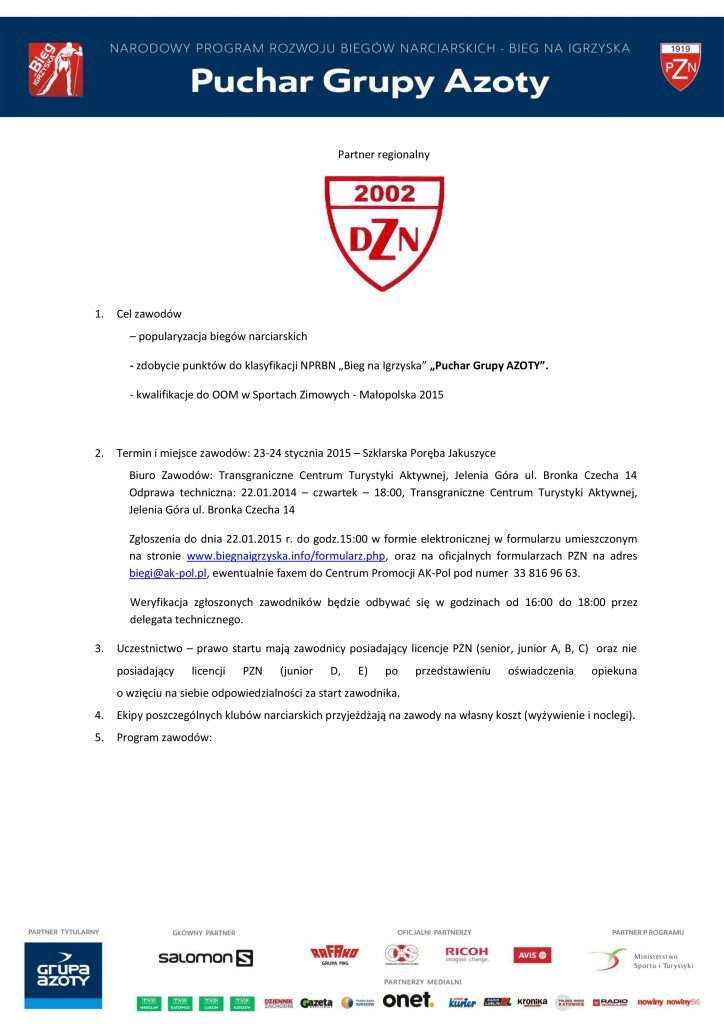 KOMUNIKAT ORGANIZACYJNY Puchar Grupy AZOTY Bieg na Igrzyska-page-1